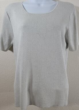 Draper's & Damon's White Silver Metallic Top PL New With Tags Lightweight Soft